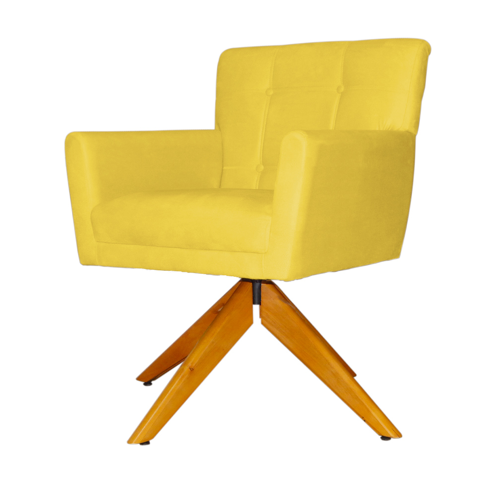 Poltrona Decorativa Onix Pés Giratório de Madeira Suede Amarelo