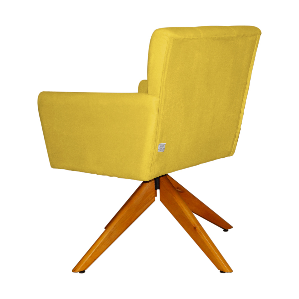 Poltrona Decorativa Onix Pés Giratório de Madeira Suede Amarelo