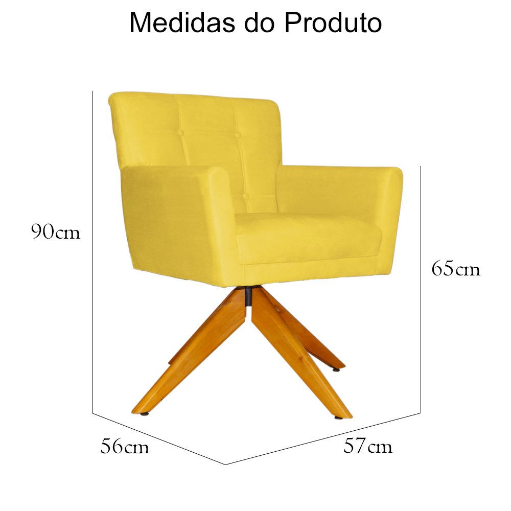 Poltrona Decorativa Onix Pés Giratório de Madeira Suede Amarelo