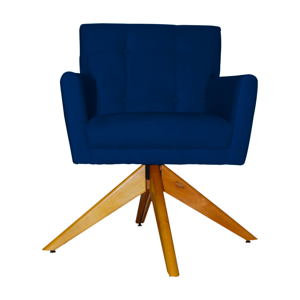 Poltrona Decorativa Onix Pés Giratório de Madeira Suede Azul Marinho