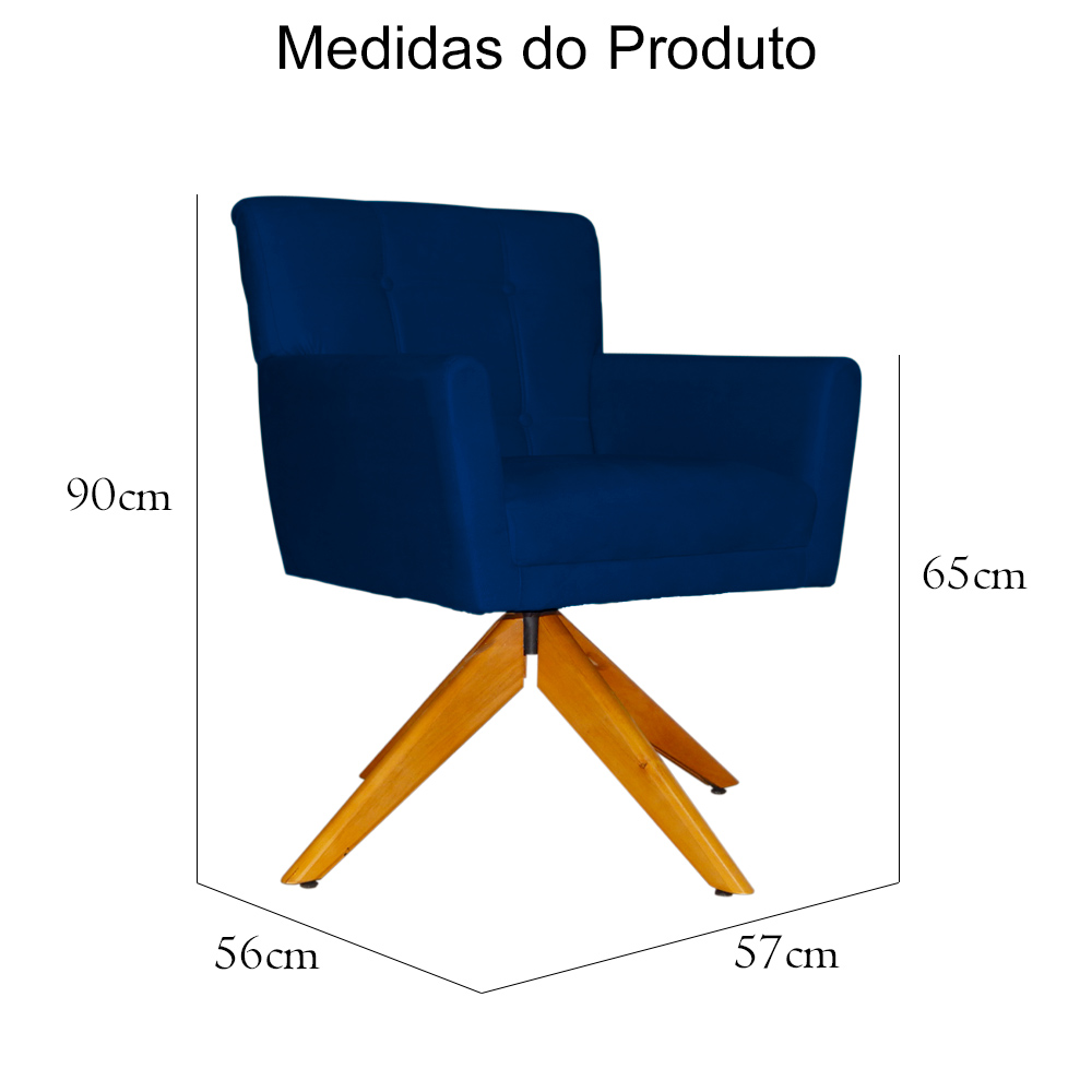Poltrona Decorativa Onix Pés Giratório de Madeira Suede Azul Marinho