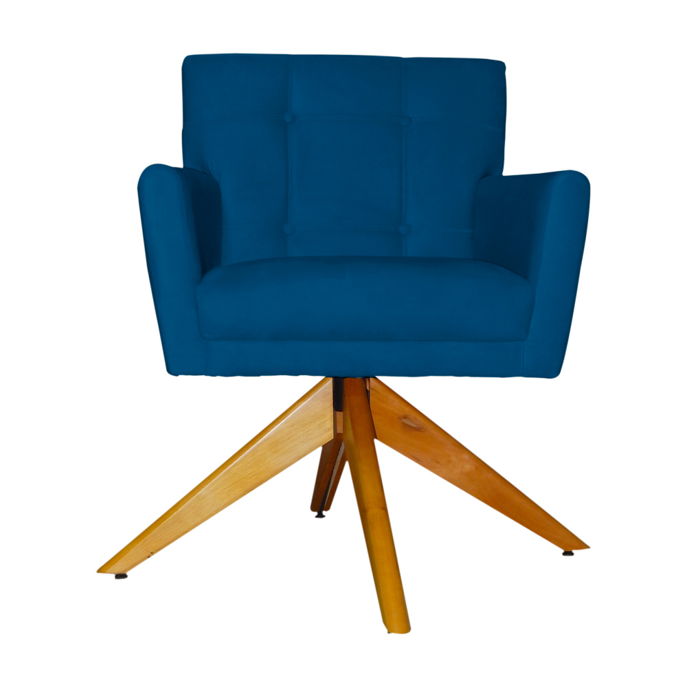 Poltrona Decorativa Onix Pés Giratório de Madeira Suede Azul Royal