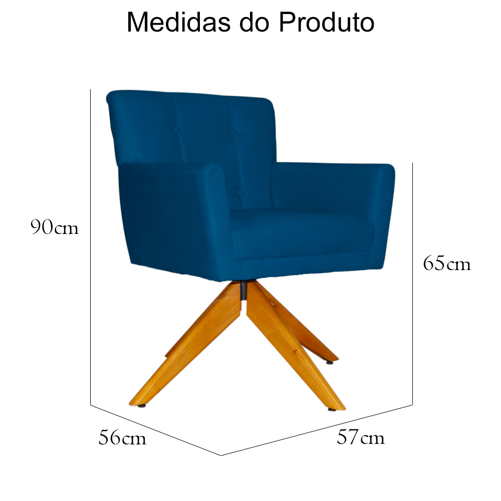 Poltrona Decorativa Onix Pés Giratório de Madeira Suede Azul Royal