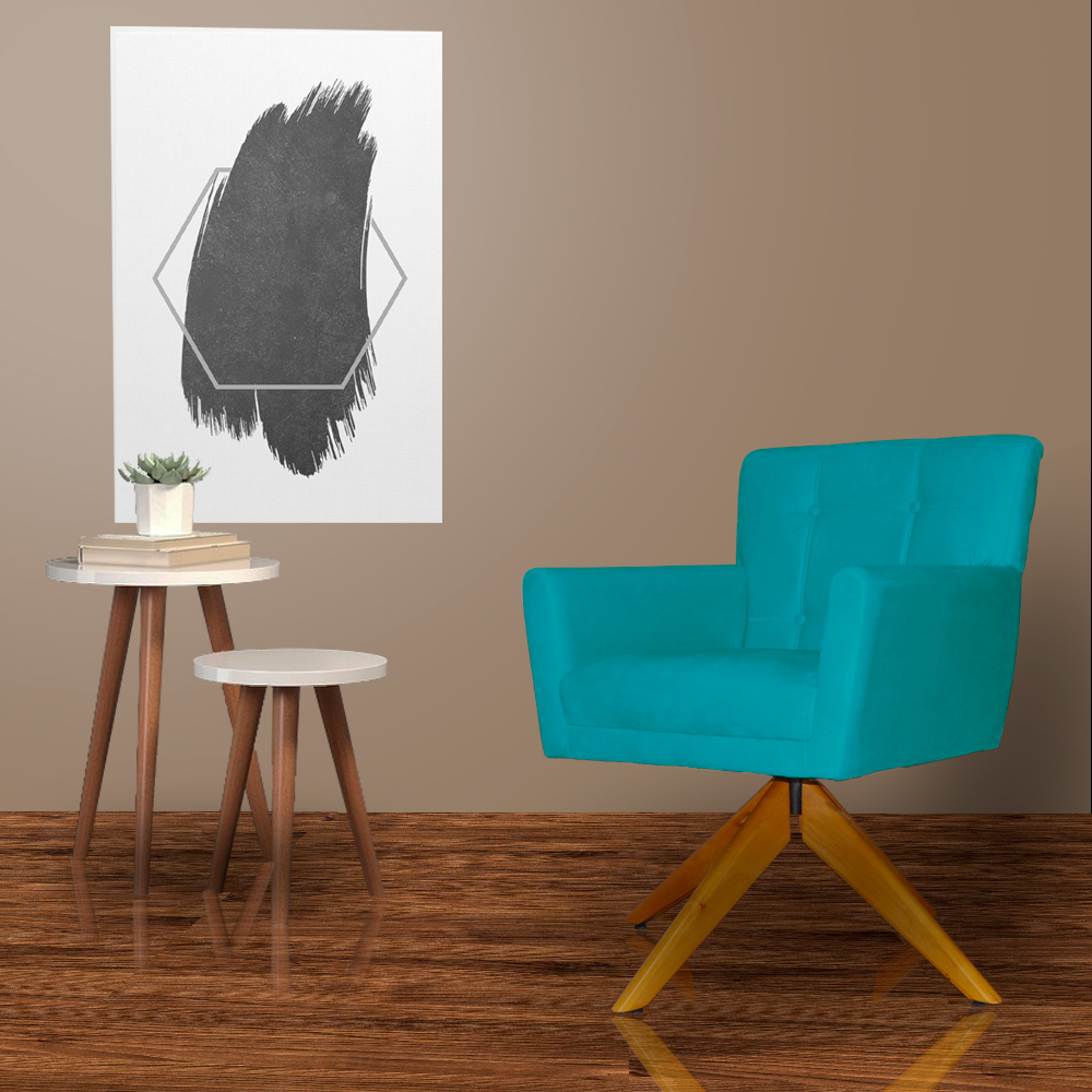 Poltrona Decorativa Onix Pés Giratório de Madeira Suede Azul Turquesa