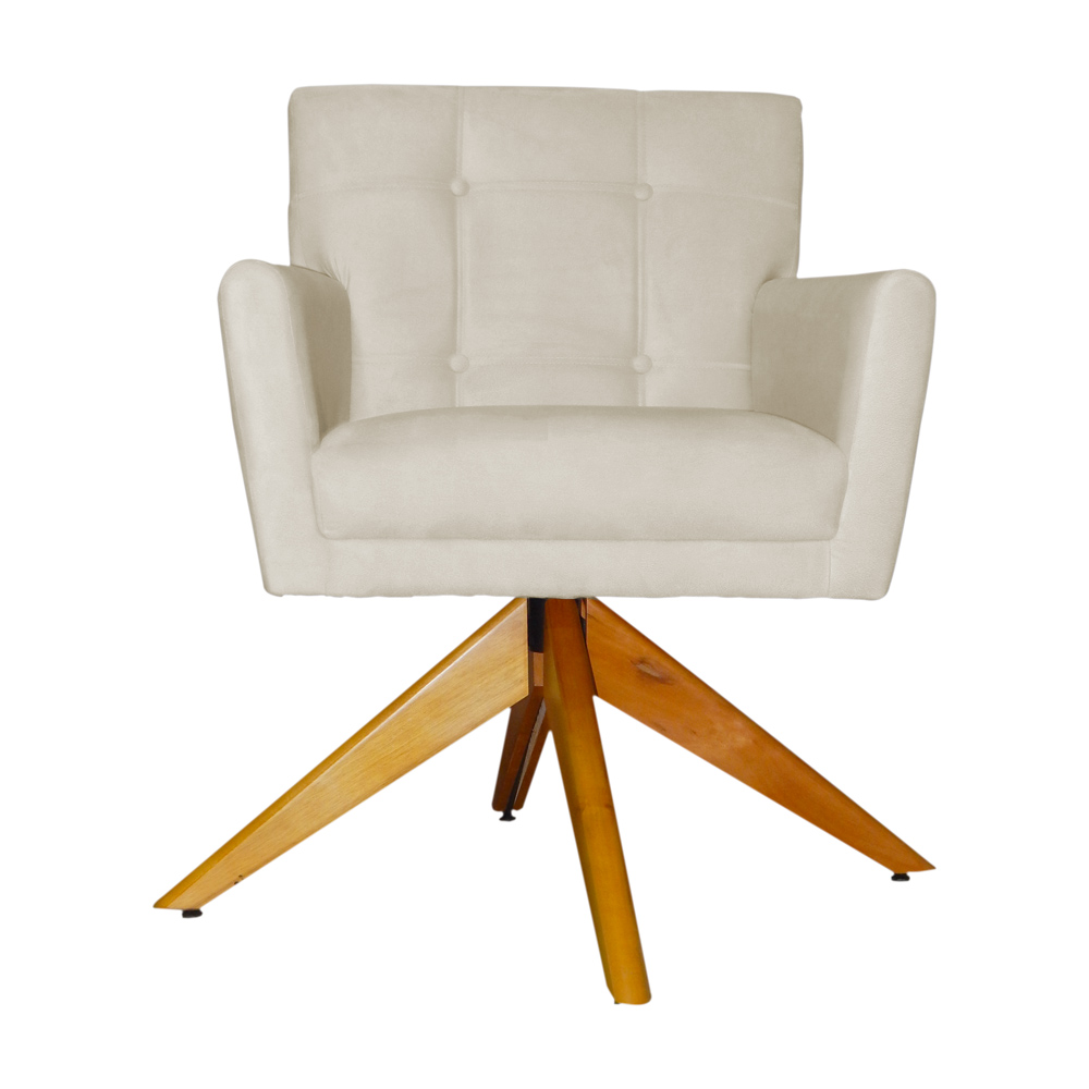 Poltrona Decorativa Onix Pés Giratório de Madeira Suede Bege