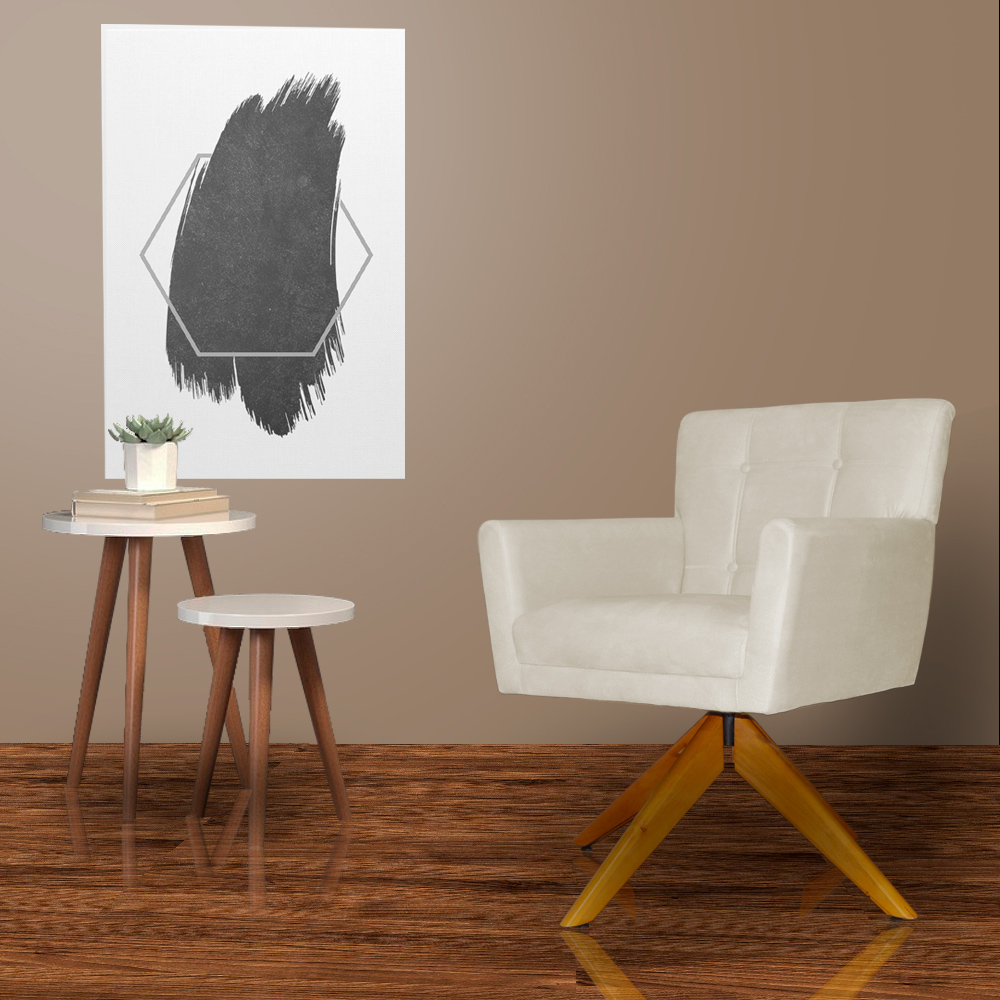 Poltrona Decorativa Onix Pés Giratório de Madeira Suede Bege