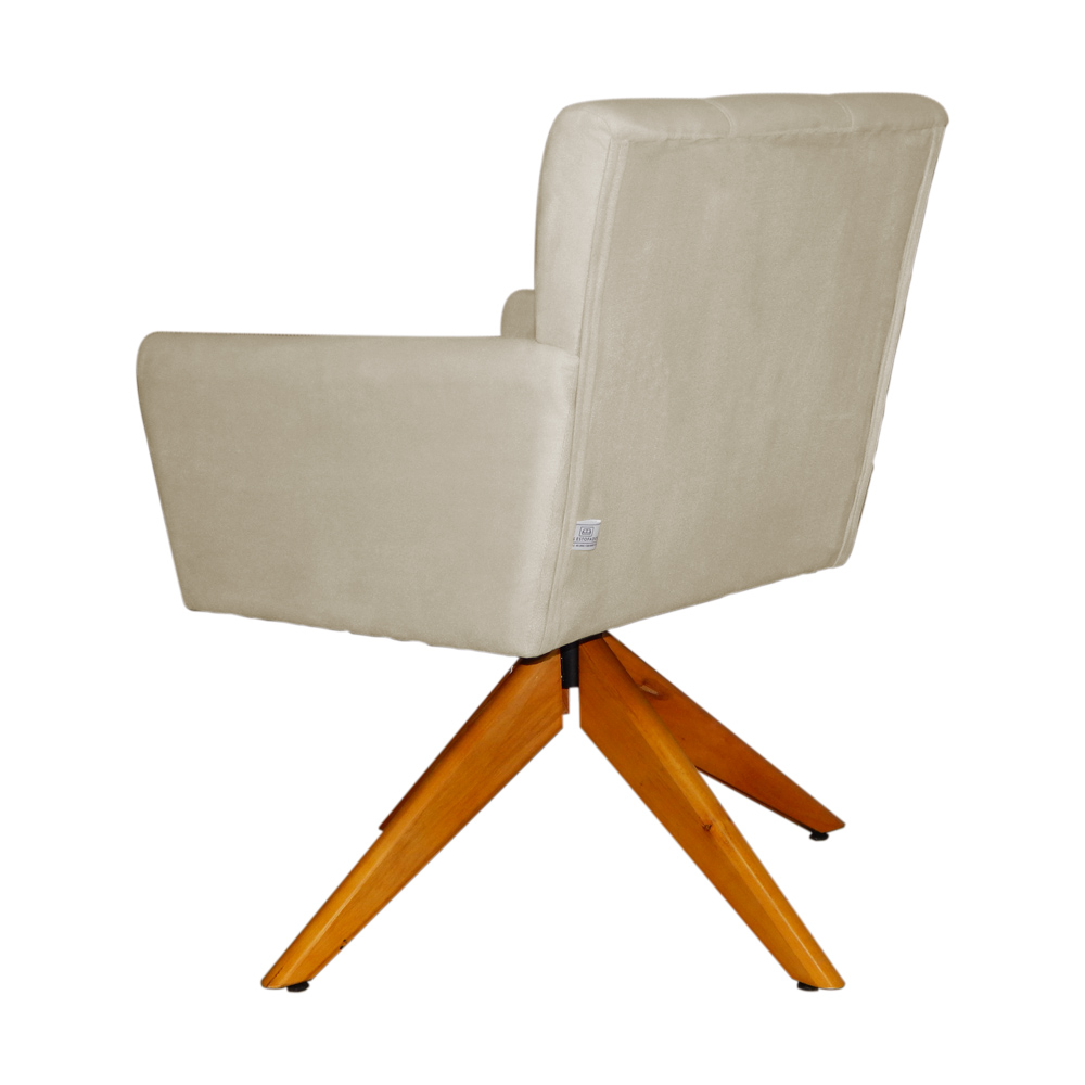 Poltrona Decorativa Onix Pés Giratório de Madeira Suede Bege