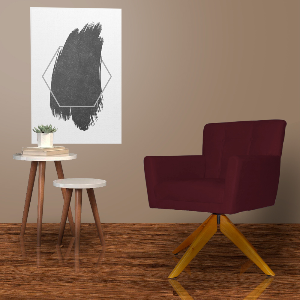 Poltrona Decorativa Onix Pés Giratório de Madeira Suede Bordô