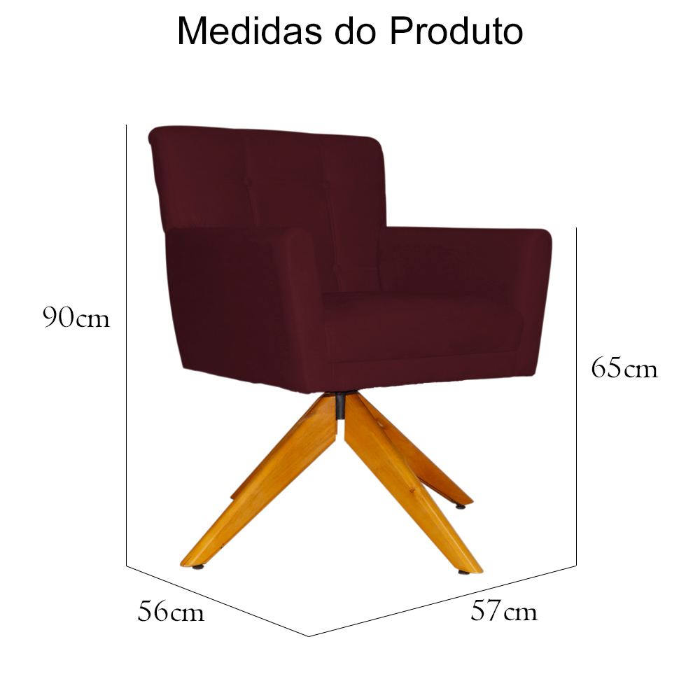 Poltrona Decorativa Onix Pés Giratório de Madeira Suede Bordô