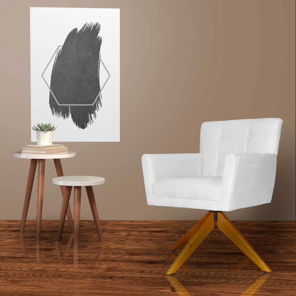 Poltrona Decorativa Onix Pés Giratório de Madeira Suede Branco