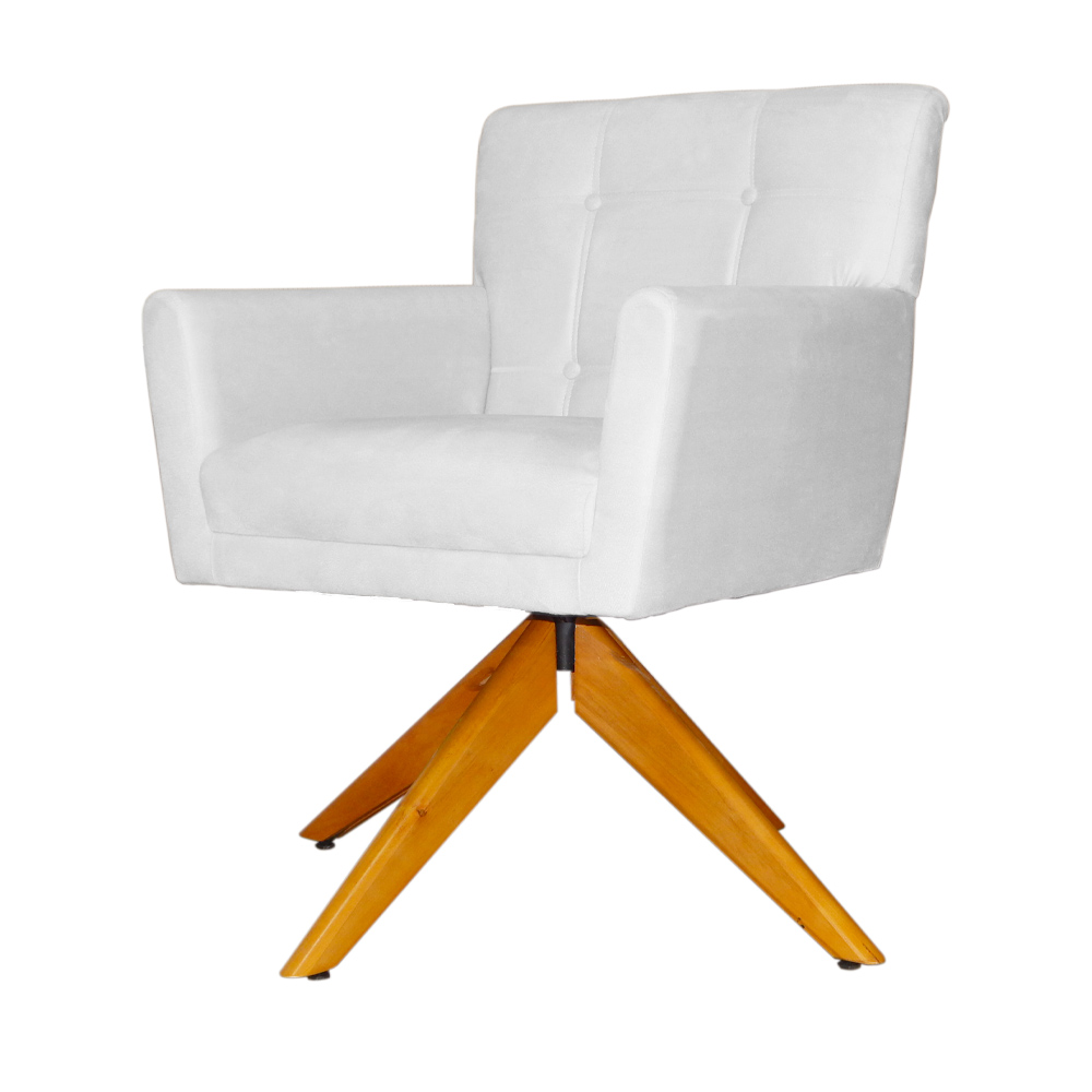 Poltrona Decorativa Onix Pés Giratório de Madeira Suede Branco