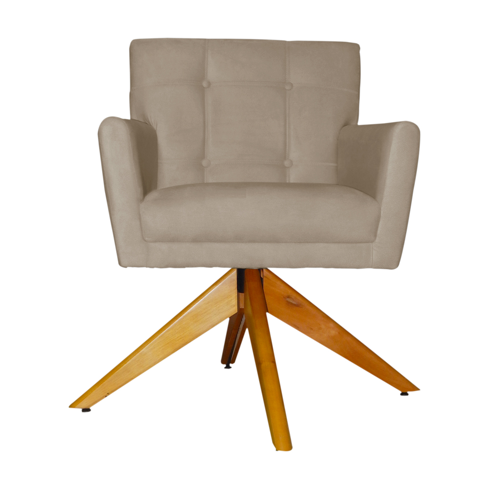 Poltrona Decorativa Onix Pés Giratório de Madeira Suede Capuccino