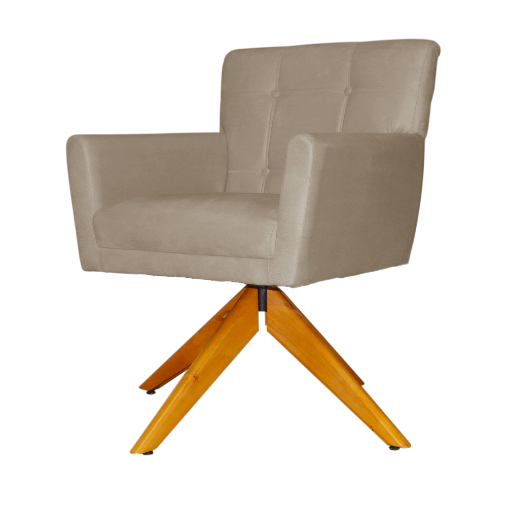 Poltrona Decorativa Onix Pés Giratório de Madeira Suede Capuccino