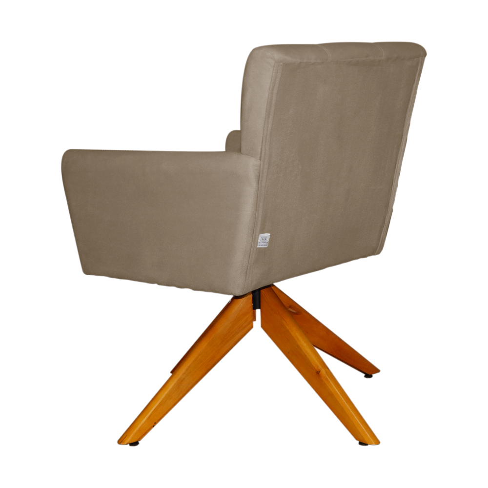 Poltrona Decorativa Onix Pés Giratório de Madeira Suede Capuccino