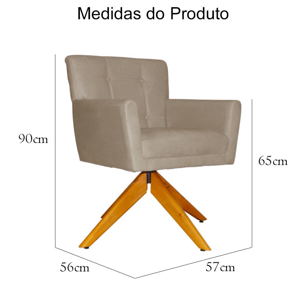 Poltrona Decorativa Onix Pés Giratório de Madeira Suede Capuccino