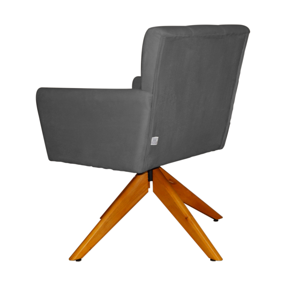 Poltrona Decorativa Onix Pés Giratório de Madeira Suede Cinza