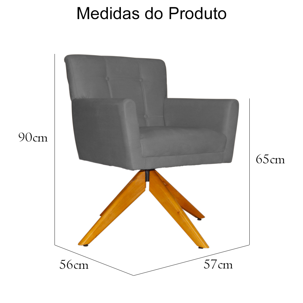 Poltrona Decorativa Onix Pés Giratório de Madeira Suede Cinza
