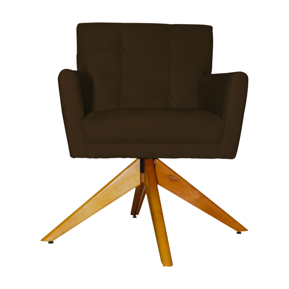 Poltrona Decorativa Onix Pés Giratório de Madeira Suede Marrom