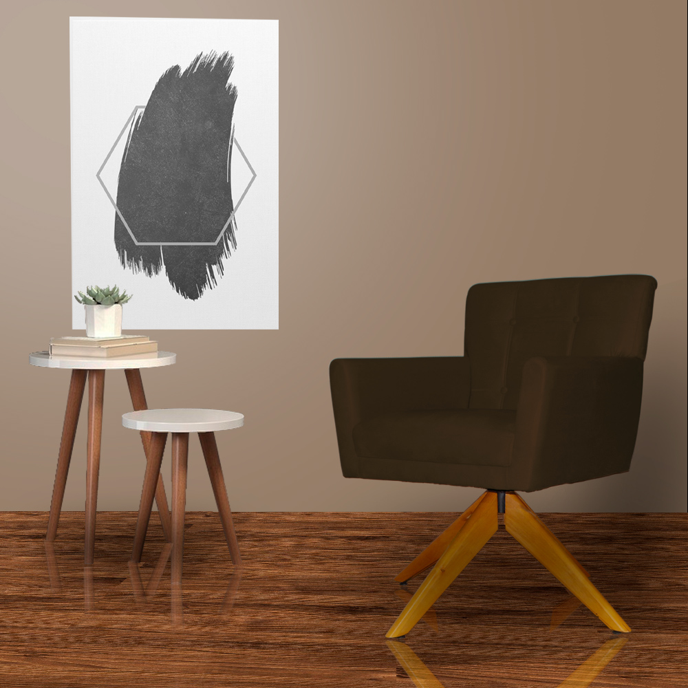 Poltrona Decorativa Onix Pés Giratório de Madeira Suede Marrom