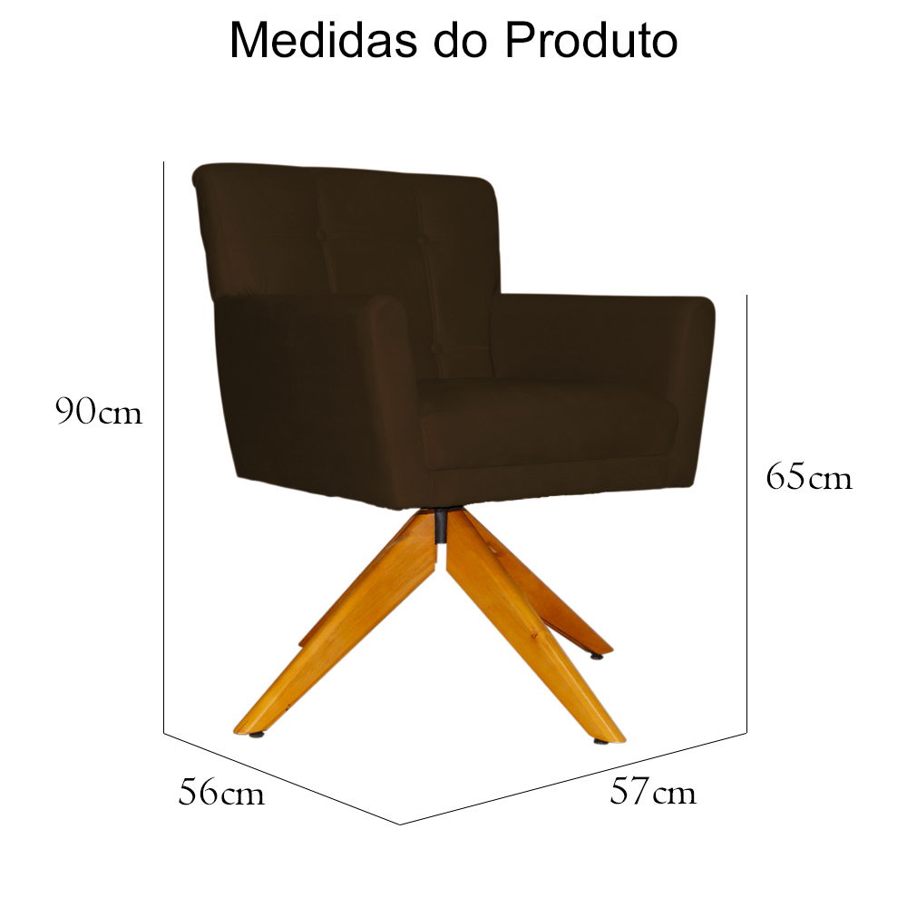 Poltrona Decorativa Onix Pés Giratório de Madeira Suede Marrom