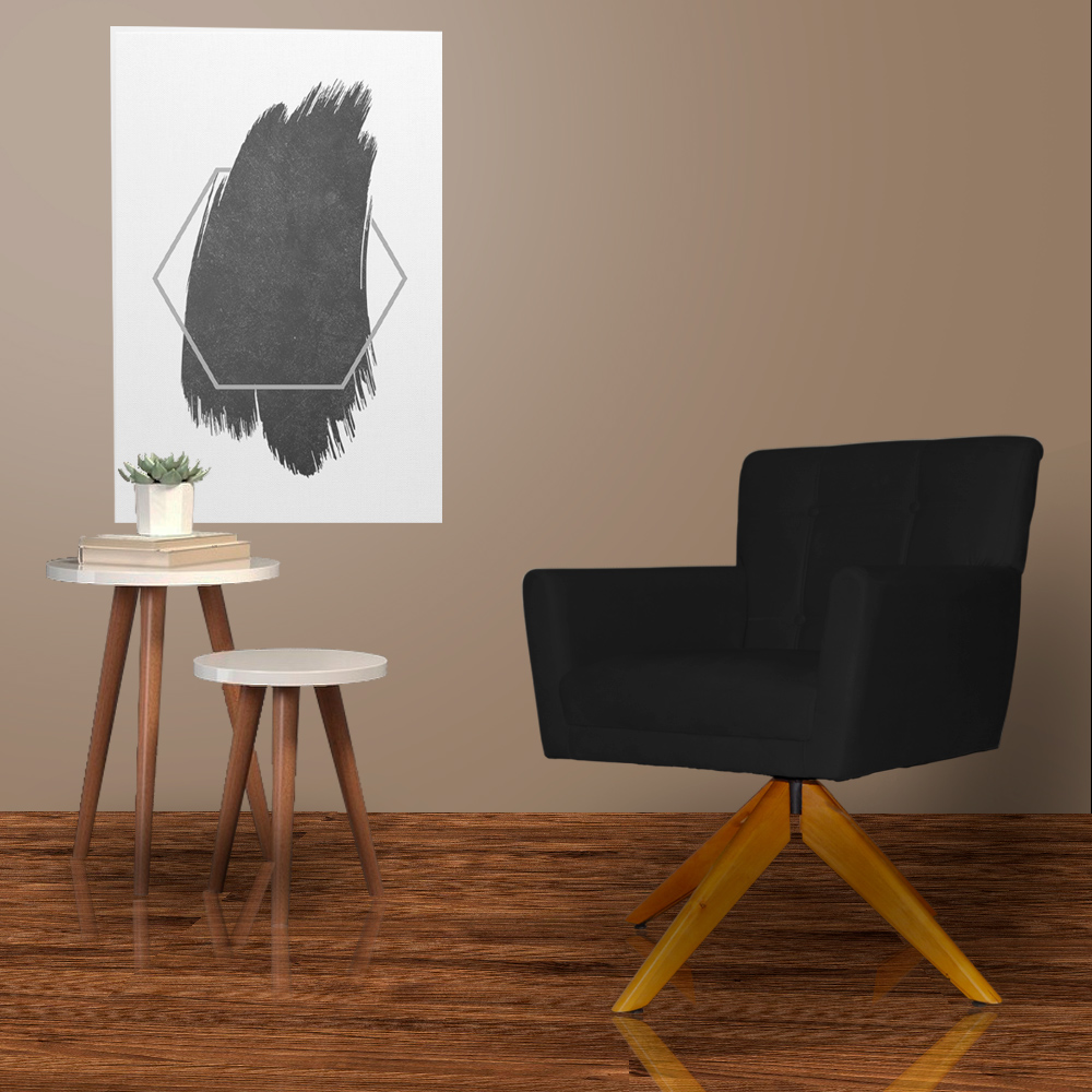 Poltrona Decorativa Onix Pés Giratório de Madeira Suede Preto