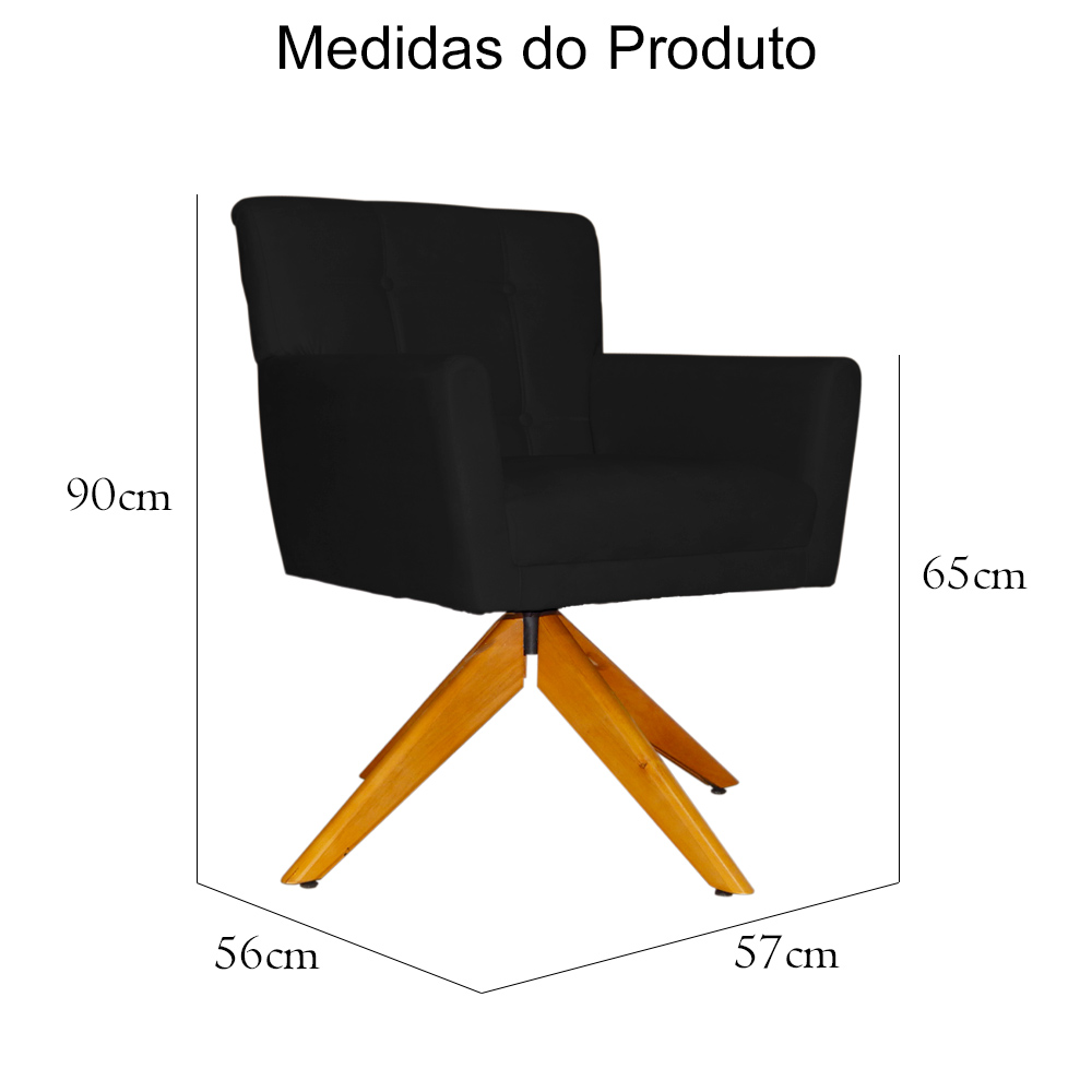 Poltrona Decorativa Onix Pés Giratório de Madeira Suede Preto