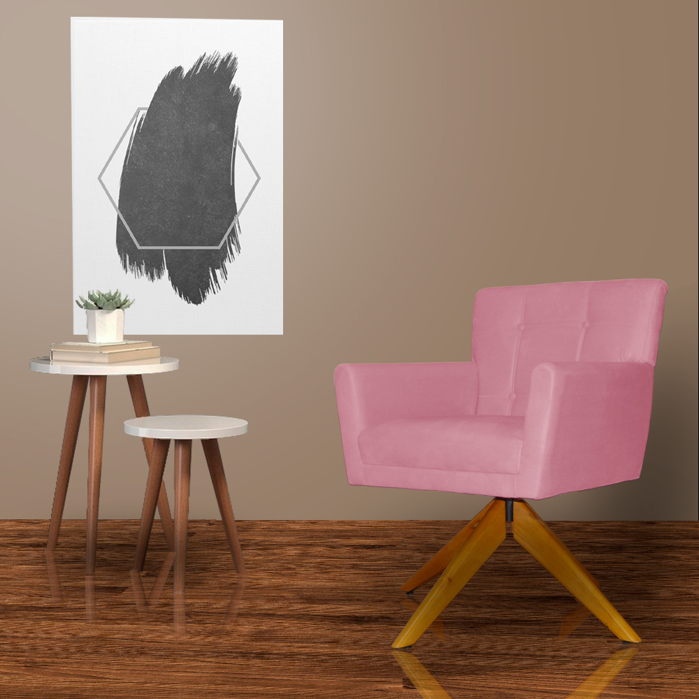 Poltrona Decorativa Onix Pés Giratório de Madeira Suede Rosa
