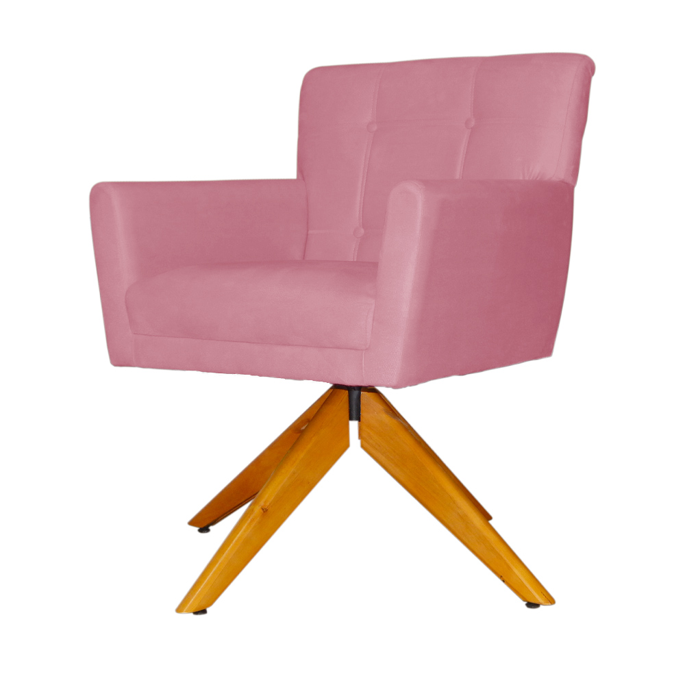 Poltrona Decorativa Onix Pés Giratório de Madeira Suede Rosa