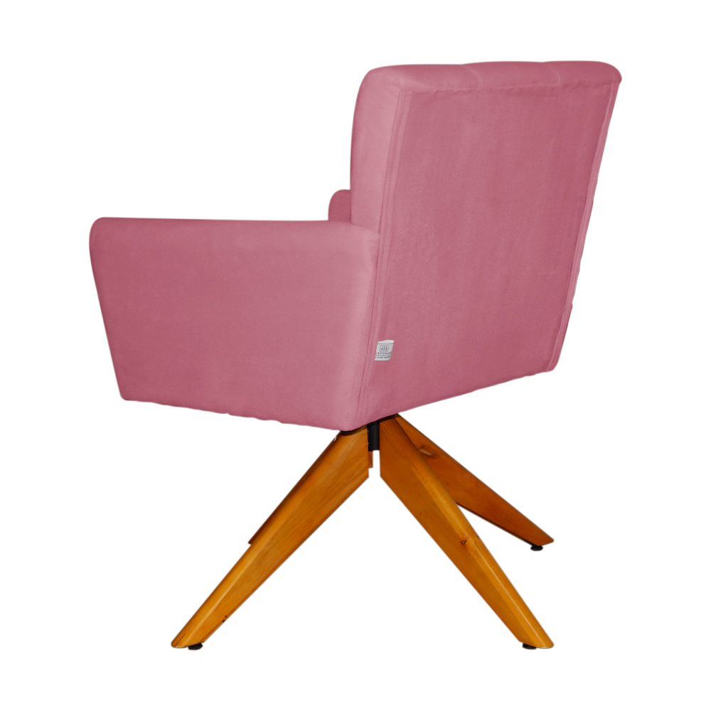 Poltrona Decorativa Onix Pés Giratório de Madeira Suede Rosa