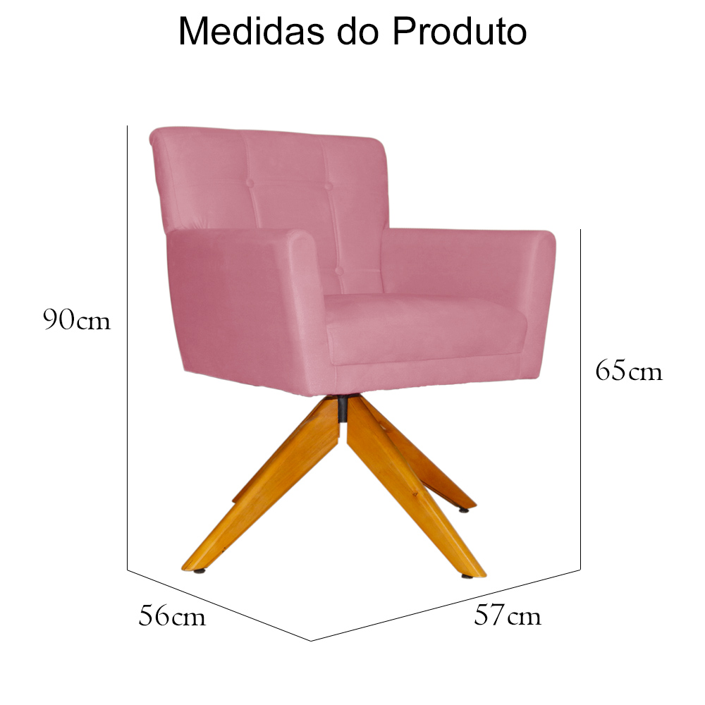 Poltrona Decorativa Onix Pés Giratório de Madeira Suede Rosa