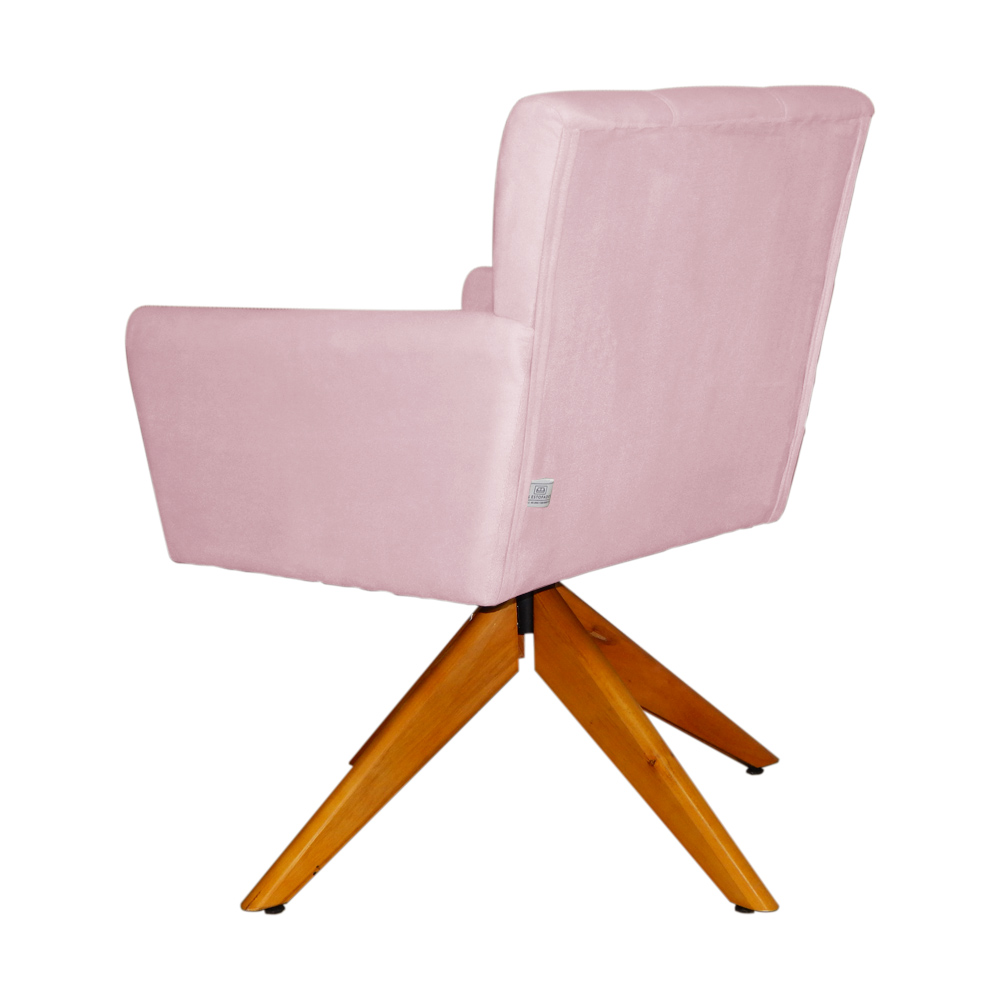 Poltrona Decorativa Onix Pés Giratório de Madeira Suede Rosa Bebê