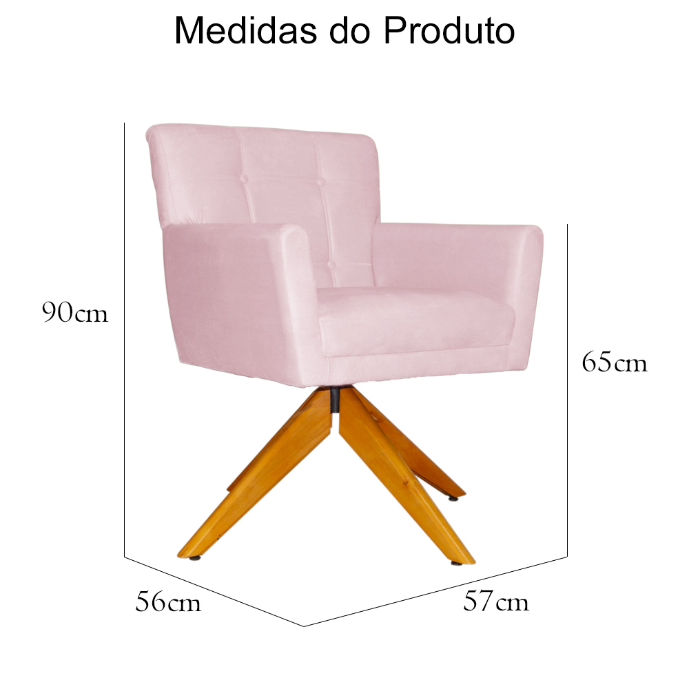 Poltrona Decorativa Onix Pés Giratório de Madeira Suede Rosa Bebê