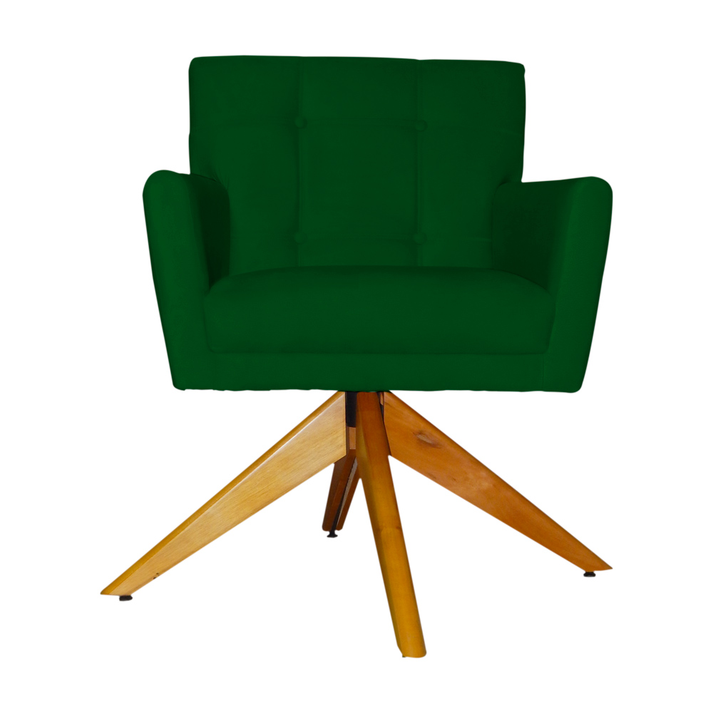 Poltrona Decorativa Onix Pés Giratório de Madeira Suede Verde