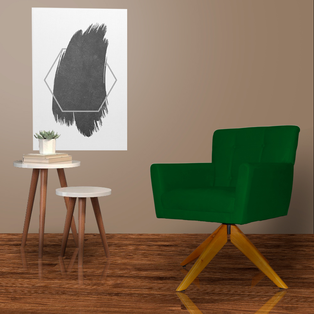 Poltrona Decorativa Onix Pés Giratório de Madeira Suede Verde