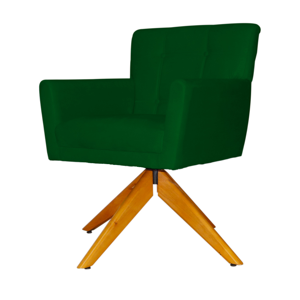 Poltrona Decorativa Onix Pés Giratório de Madeira Suede Verde