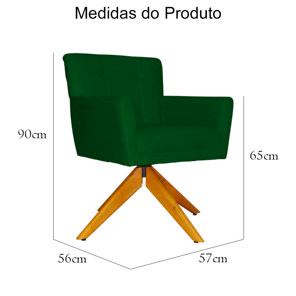 Poltrona Decorativa Onix Pés Giratório de Madeira Suede Verde
