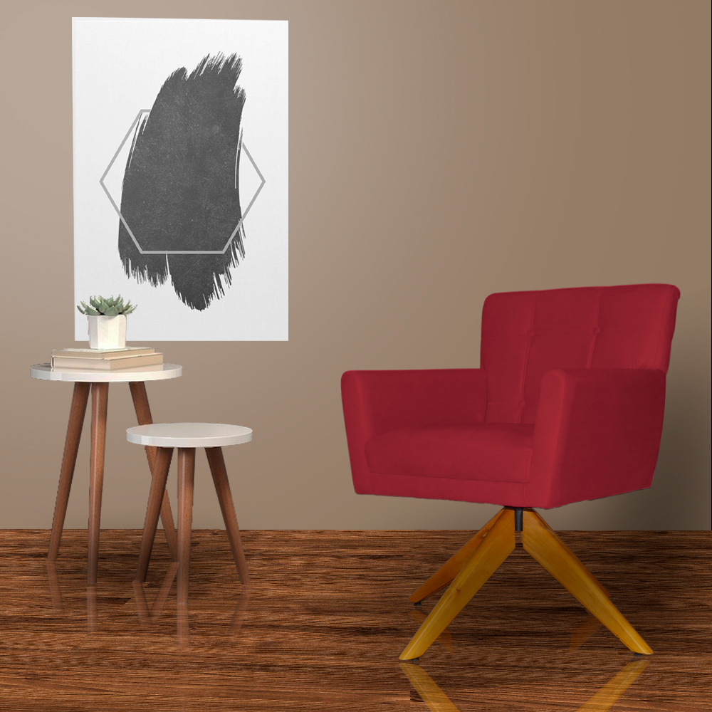 Poltrona Decorativa Onix Pés Giratório de Madeira Suede Vermelho
