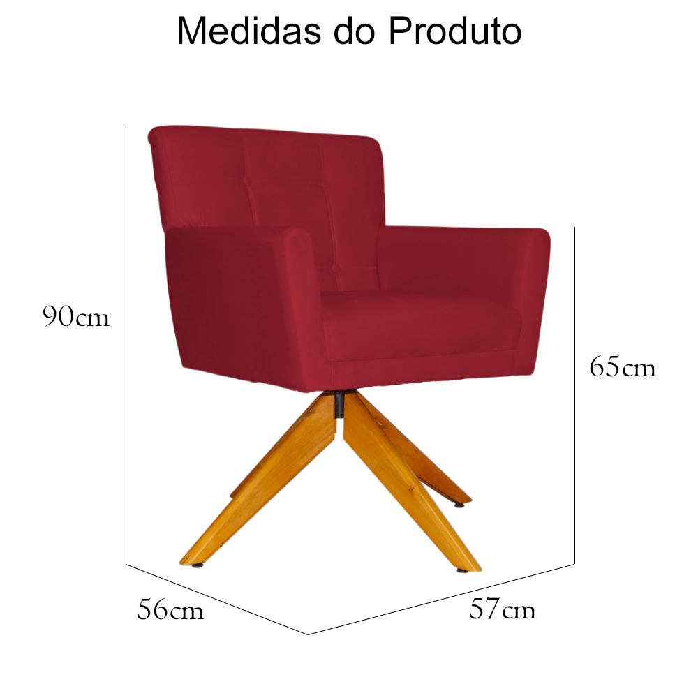 Poltrona Decorativa Onix Pés Giratório de Madeira Suede Vermelho