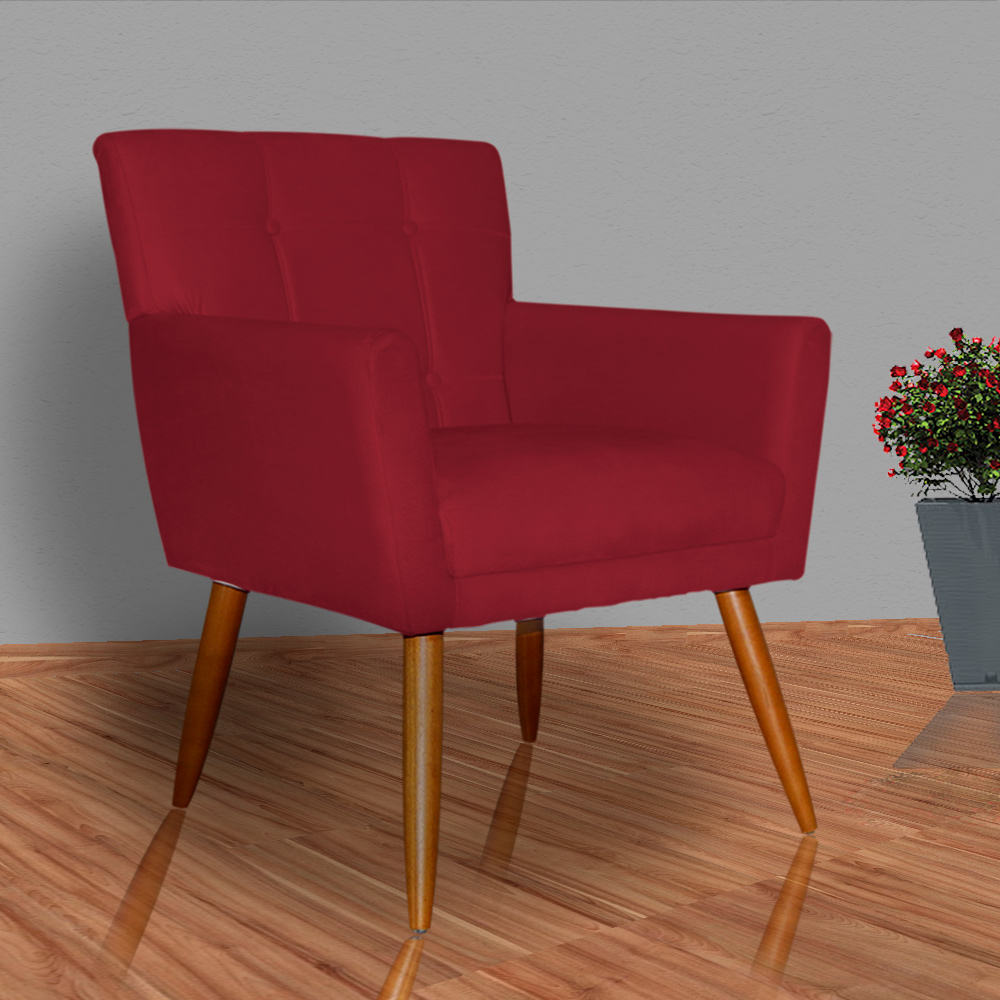 Poltrona Decorativa Onix Suede Vermelho - DS Móveis