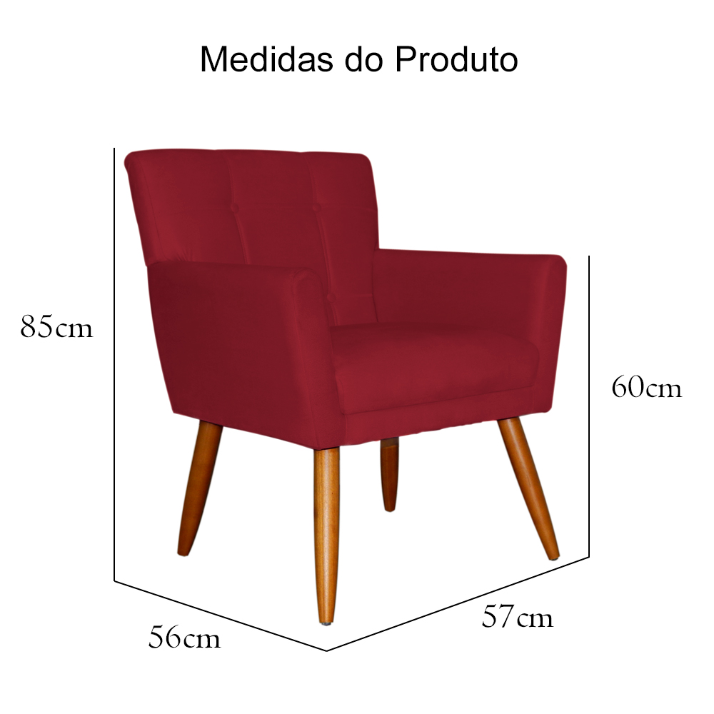 Poltrona Decorativa Onix Suede Vermelho - DS Móveis
