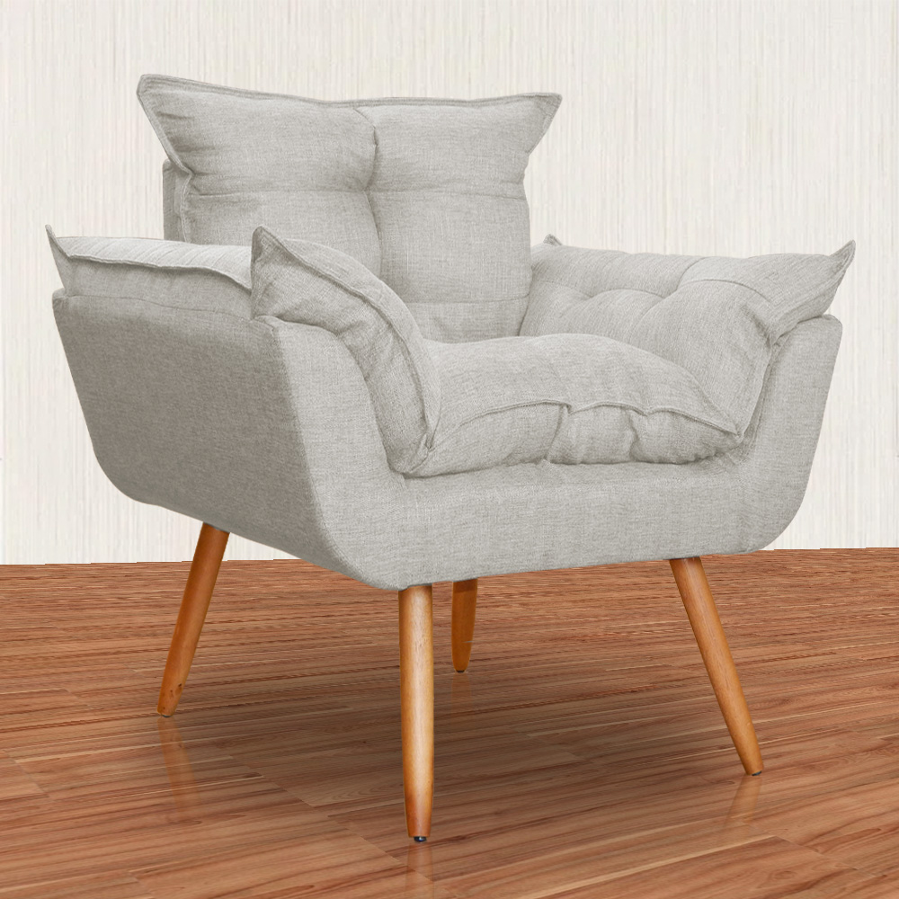 Poltrona Decorativa Opalla Para Sala Linho Bege