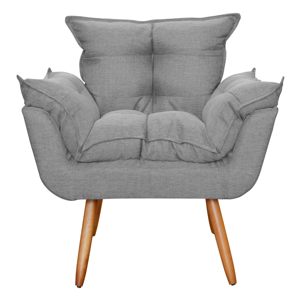 Poltrona Decorativa Opalla Para Sala Linho Cinza