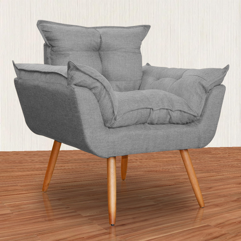 Poltrona Decorativa Opalla Para Sala Linho Cinza