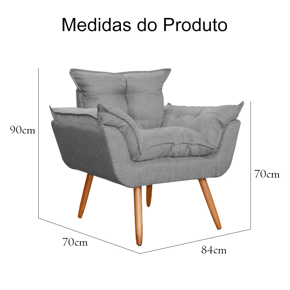 Poltrona Decorativa Opalla Para Sala Linho Cinza