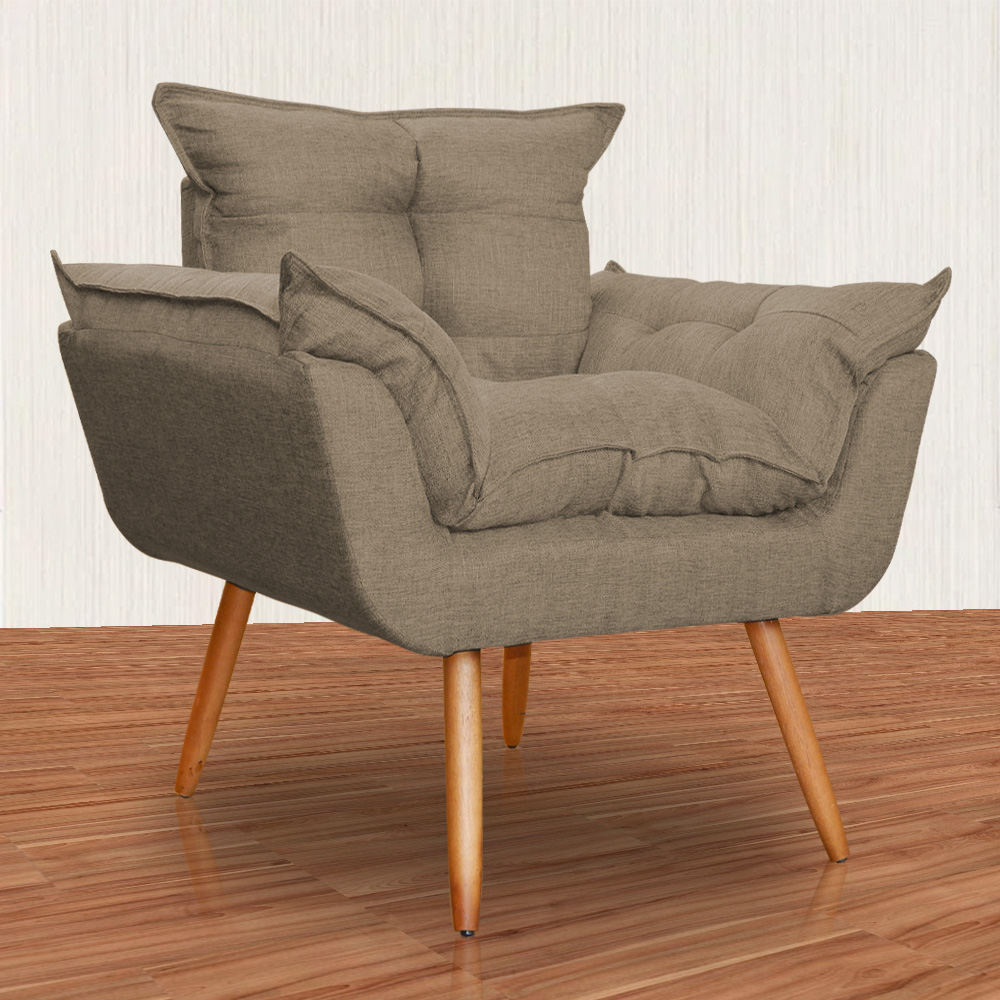 Poltrona Decorativa Opalla Para Sala Linho Marrom