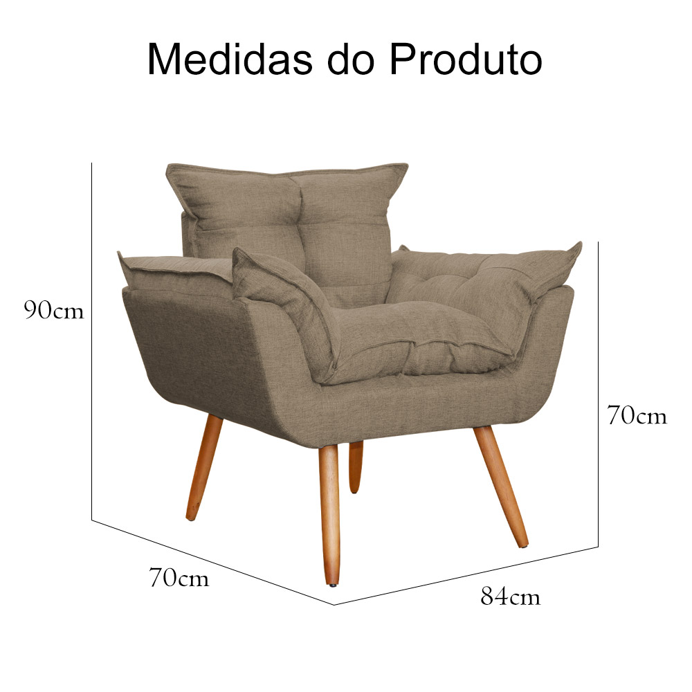 Poltrona Decorativa Opalla Para Sala Linho Marrom