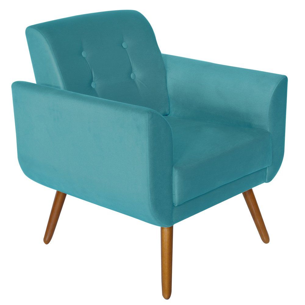 Poltrona Decorativa Pés Palito Agata Suede Azul Turquesa - DS Estofados