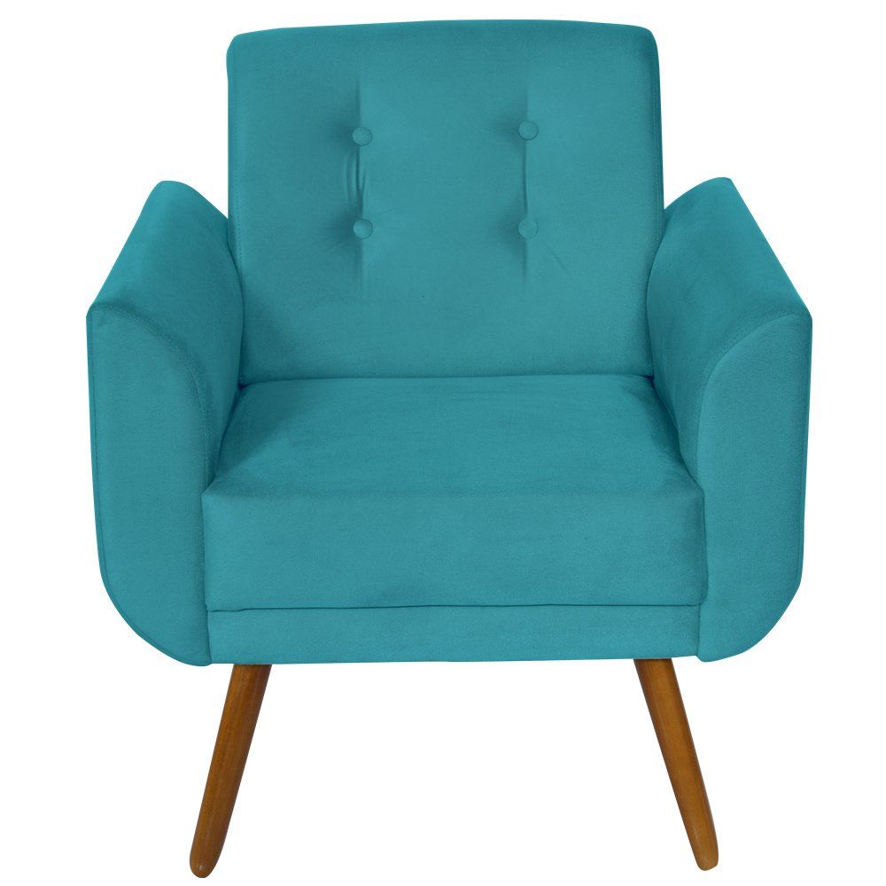 Poltrona Decorativa Pés Palito Agata Suede Azul Turquesa - DS Estofados