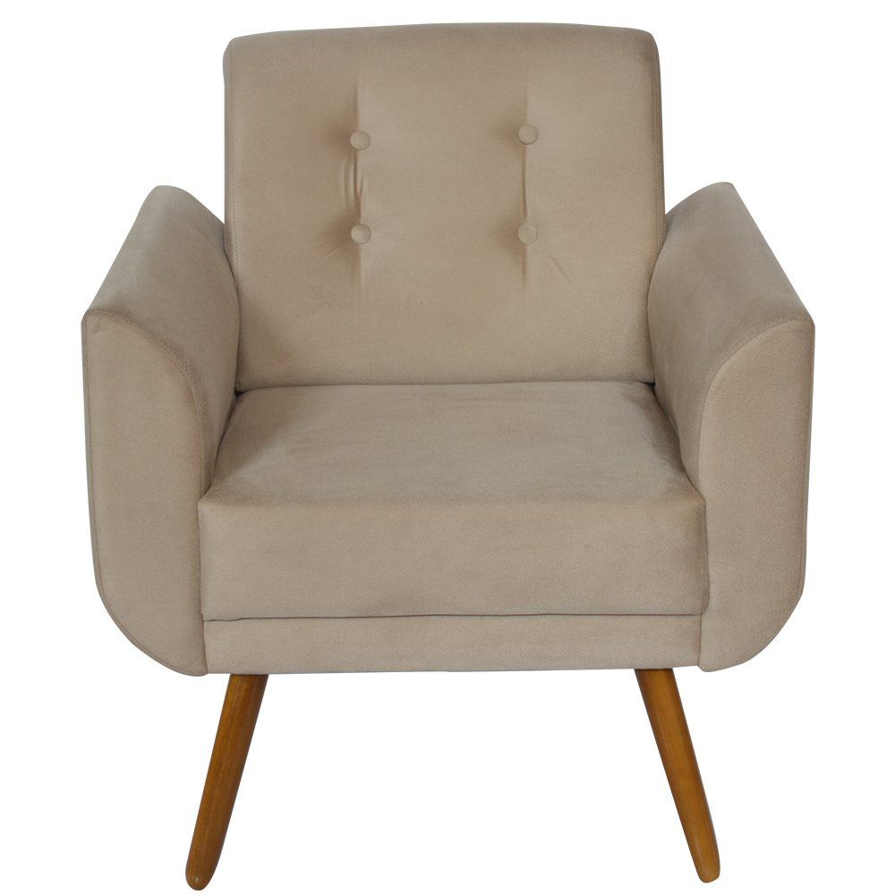 Poltrona Decorativa Pés Palito Agata Suede Bege - DS Estofados