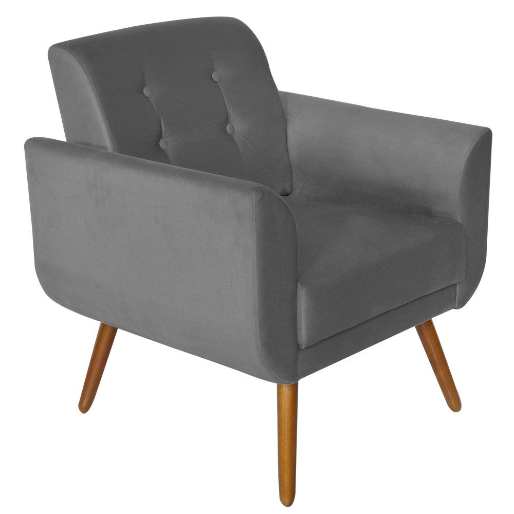 Poltrona Decorativa Pés Palito Agata Suede Cinza - DS Estofados